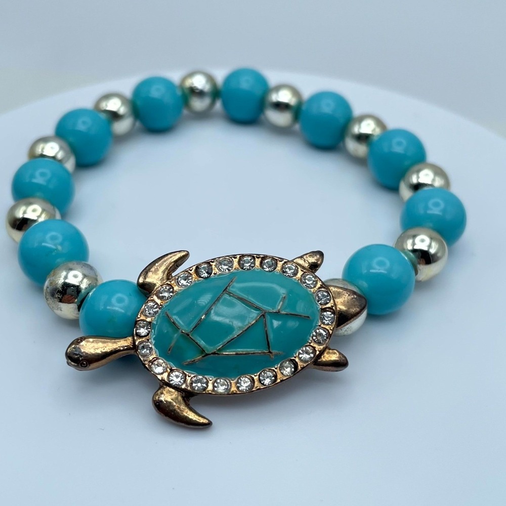 Vintage-Inspired Gold-Tone‎ Beads Sea Turtle Motif Novelty Stretch Bracelet